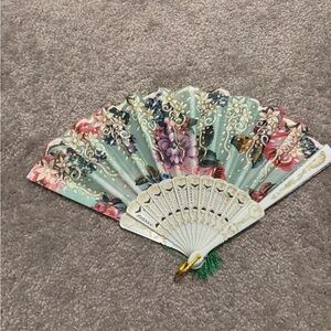 Floral Hand Fan with Gold Accents